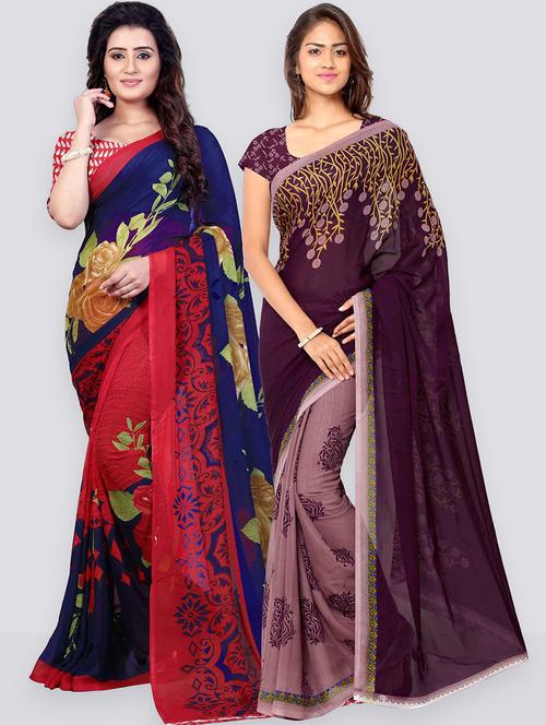 pack of 2 printed casual wear sarees with blouse - 21431433 - Very Small Image - 1