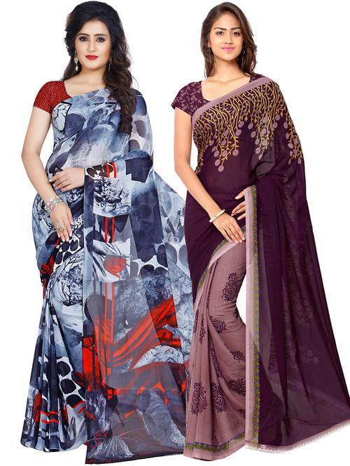 pack of 2 printed casual wear sarees with blouse - 21431436 - Very Small Image - 1