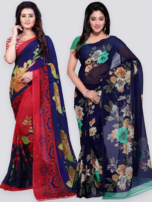 pack of 2 printed casual wear sarees with blouse - 21431437 - Very Small Image - 1