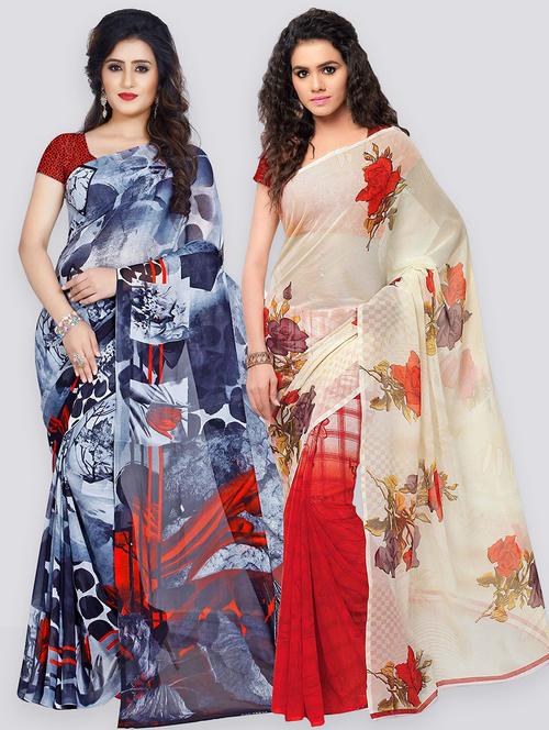 pack of 2 printed casual wear sarees with blouse - 21431439 - Very Small Image - 1