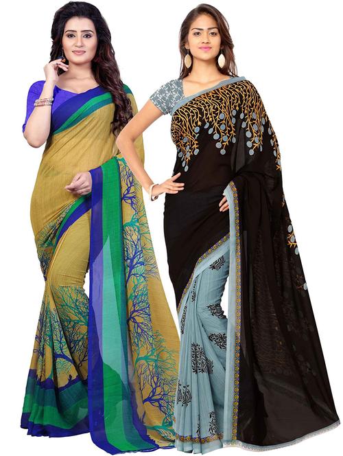 pack of 2 printed casual wear sarees with blouse - 21431441 - Very Small Image - 1