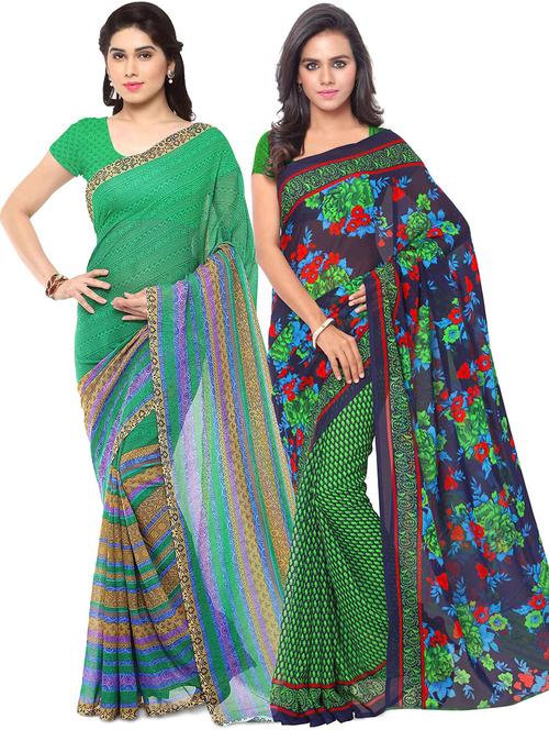 pack of 2 printed casual wear sarees with blouse - 21431443 - Very Small Image - 1