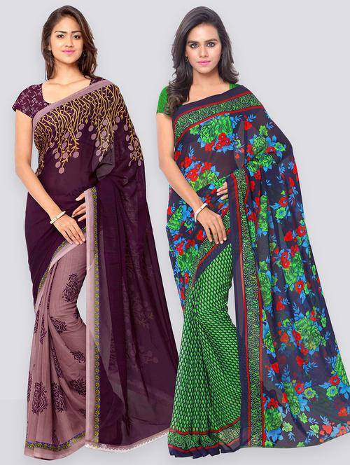 pack of 2 printed casual wear sarees with blouse - 21431448 - Very Small Image - 1