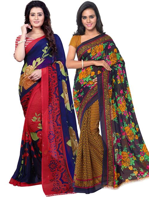 pack of 2 printed casual wear sarees with blouse - 21431449 - Very Small Image - 1