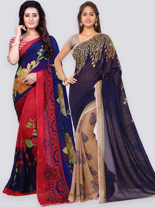 pack of 2 printed casual wear sarees with blouse - 21431450 - Very Small Image - 1
