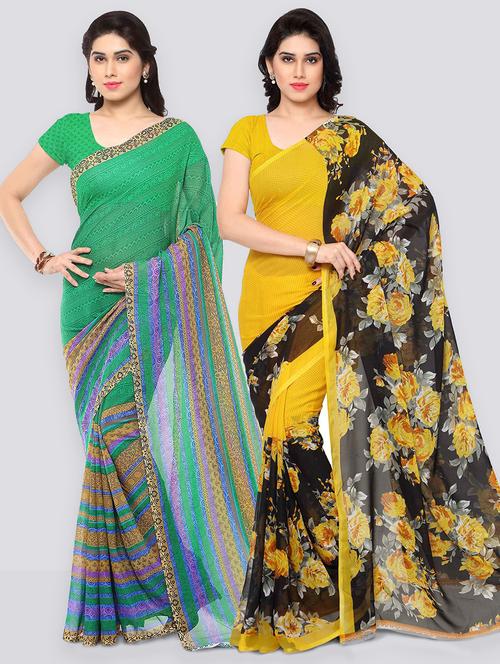pack of 2 printed casual wear sarees with blouse - 21431454 - Very Small Image - 1