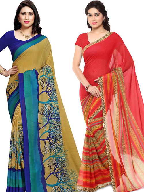 pack of 2 printed casual wear sarees with blouse - 21431455 - Very Small Image - 1