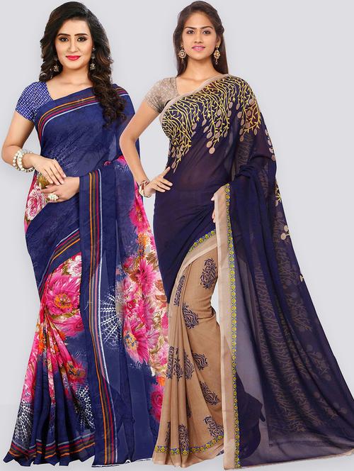 pack of 2 printed casual wear sarees with blouse - 21431458 - Very Small Image - 1