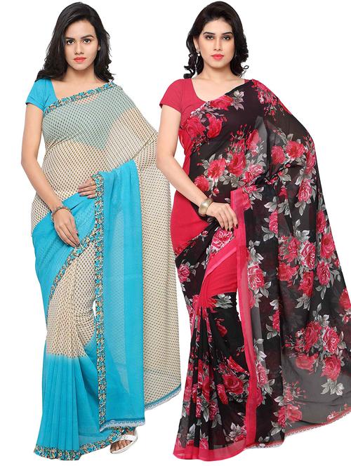 pack of 2 printed casual wear sarees with blouse - 21431460 - Very Small Image - 1