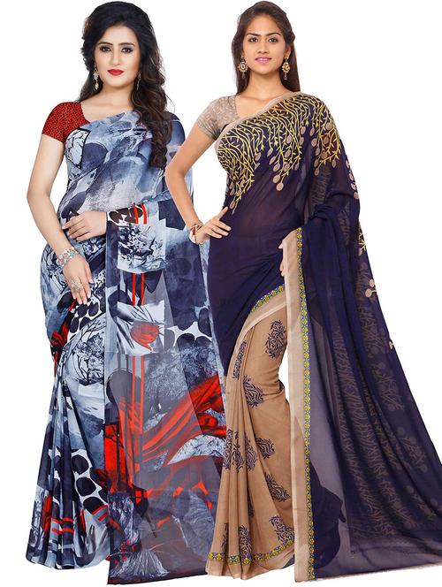 pack of 2 printed casual wear sarees with blouse - 21431462 - Very Small Image - 1
