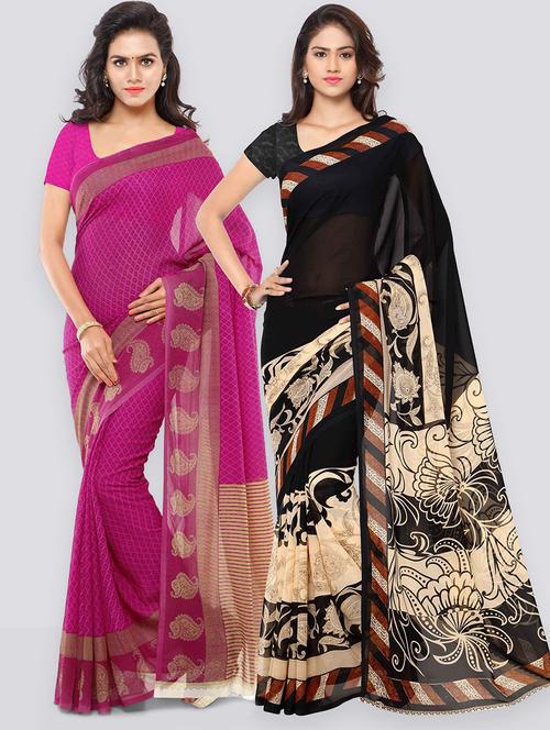 pack of 2 printed casual wear sarees with blouse - 21431468 - Very Small Image - 1
