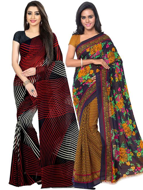 pack of 2 printed casual wear sarees with blouse - 21431469 - Very Small Image - 1