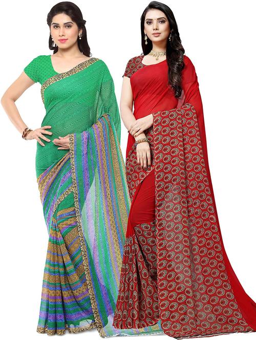 women combo pack of 2 printed saree with blouse - 21431476 - Very Small Image - 1