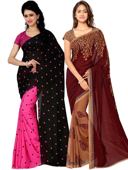 pack of 2 casual wear combo sarees with blouse - 21431482 - Very Small Image - 1
