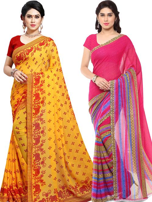 women multi color printed combo saree with blouse - 21431483 - Very Small Image - 1
