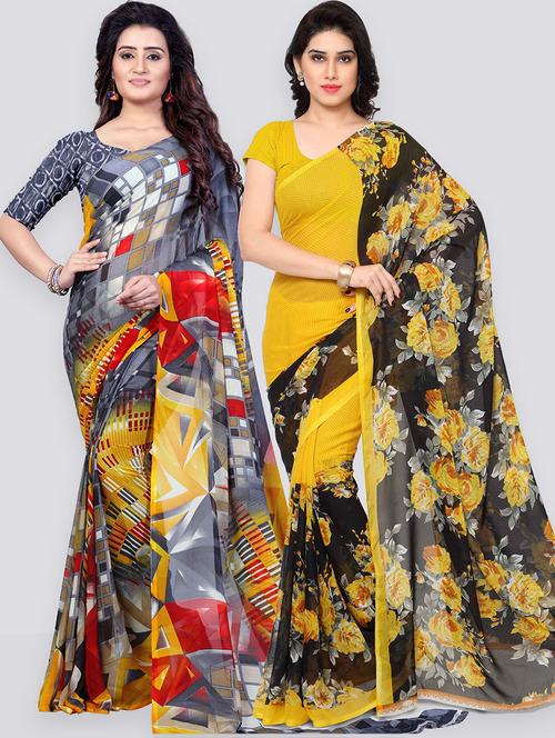 pack of 2 printed casual wear sarees with blouse - 21431486 - Very Small Image - 1