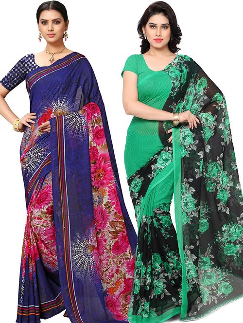 pack of 2 printed casual wear sarees with blouse - 21431490 - Very Small Image - 1