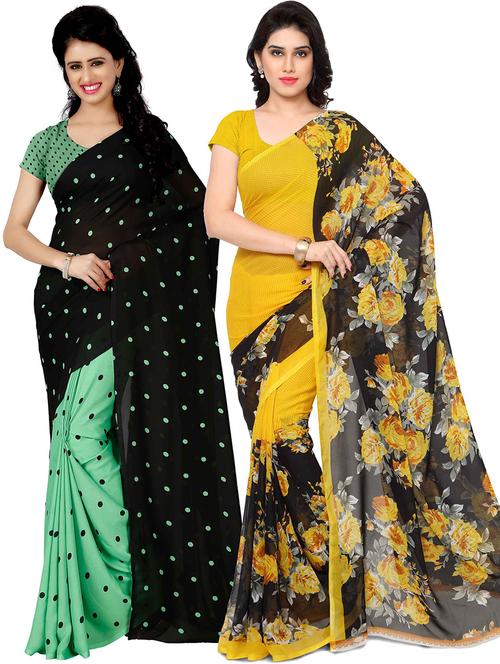 pack of 2 printed casual wear sarees with blouse - 21431491 - Very Small Image - 1