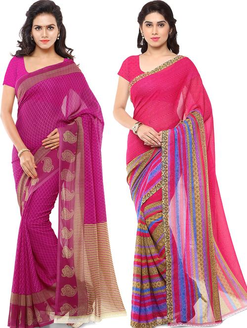 pack of 2 printed casual wear sarees with blouse - 21431494 - Very Small Image - 1