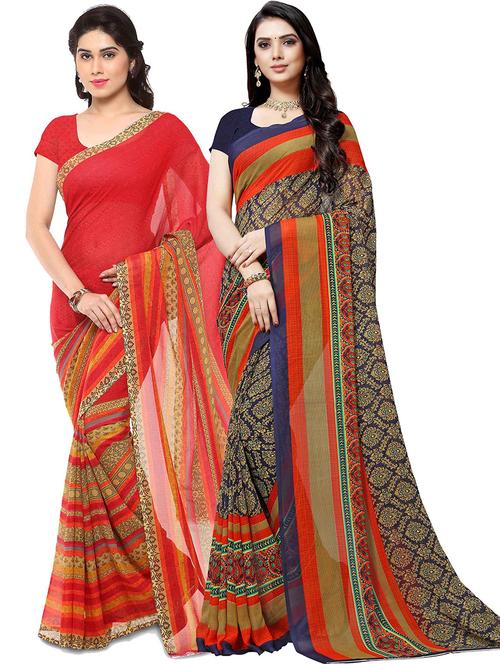 pack of 2 printed casual wear sarees with blouse - 21431497 - Very Small Image - 1