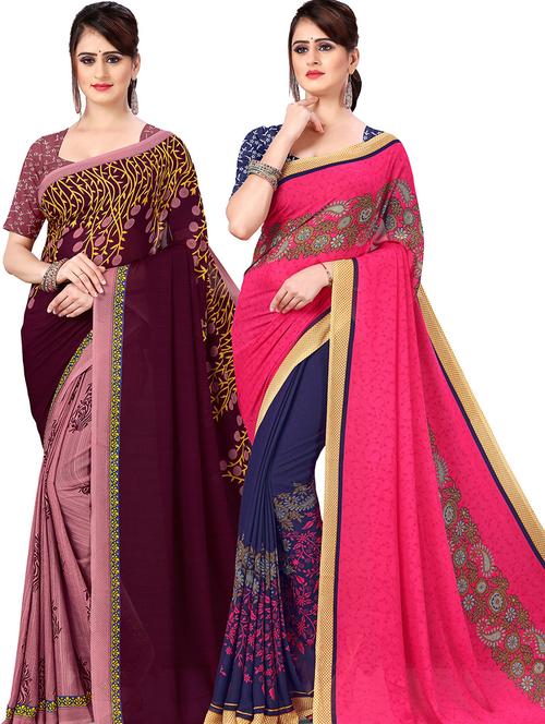 pack of 2 printed casual wear sarees with blouse - 21431502 - Very Small Image - 1