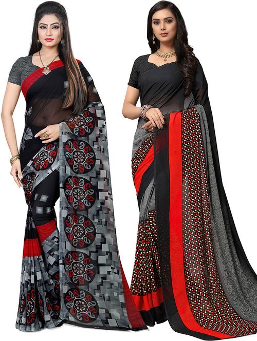 pack of 2 printed casual wear sarees with blouse - 21431504 - Very Small Image - 1