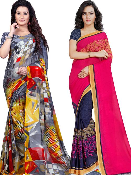pack of 2 printed casual wear sarees with blouse - 21431505 - Very Small Image - 1
