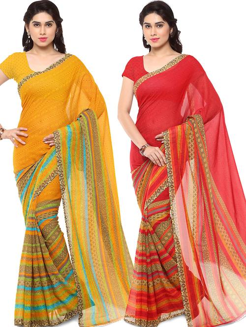 pack of 2 printed casual wear sarees with blouse - 21431507 - Very Small Image - 1