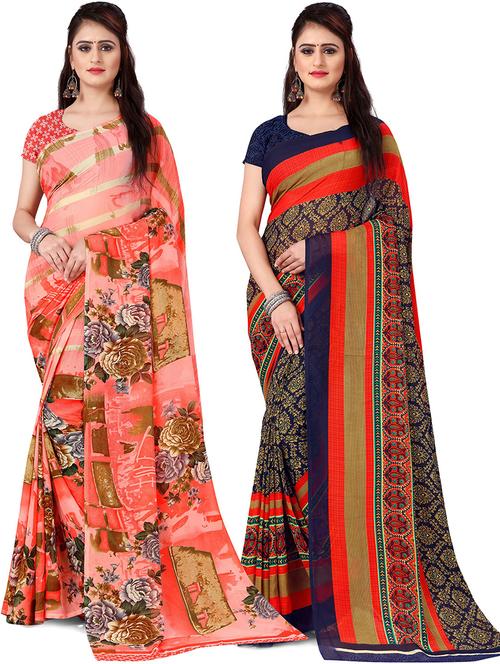 pack of 2 casual wear combo sarees with blouse - 21431510 - Very Small Image - 1