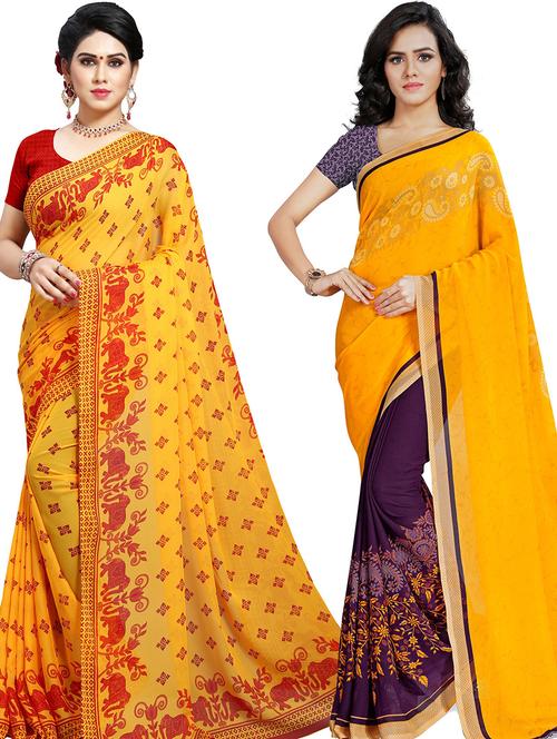 pack of 2 printed casual wear sarees with blouse - 21431512 - Very Small Image - 1