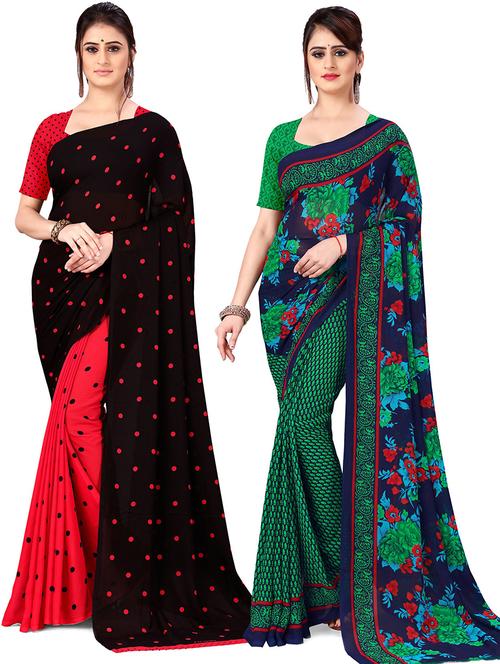 pack of 2 printed casual wear sarees with blouse - 21431513 - Very Small Image - 1