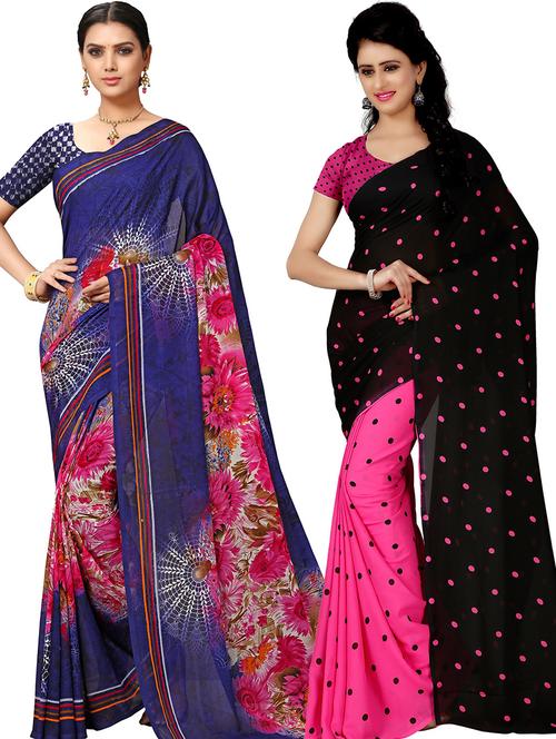 women pack of 2 casual wear sarees with blouse - 21431514 - Very Small Image - 1