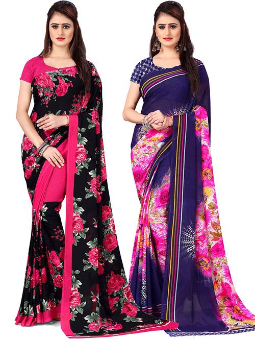 women combo pack of 2 floral printed saree with blouse - 21431515 - Very Small Image - 1