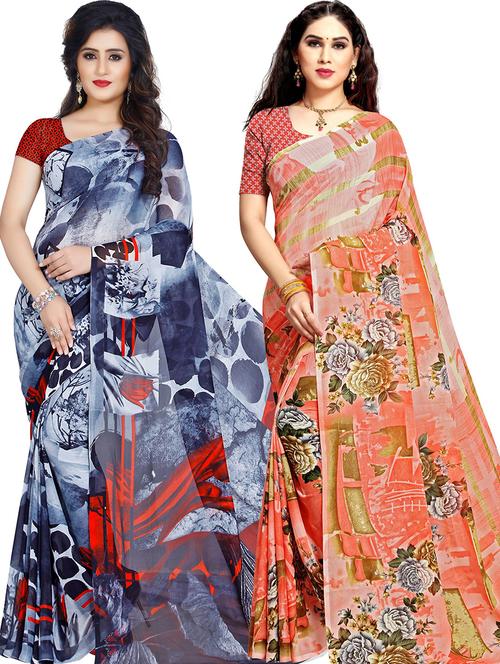 pack of 2 casual wear combo sarees with blouse - 21431516 - Very Small Image - 1