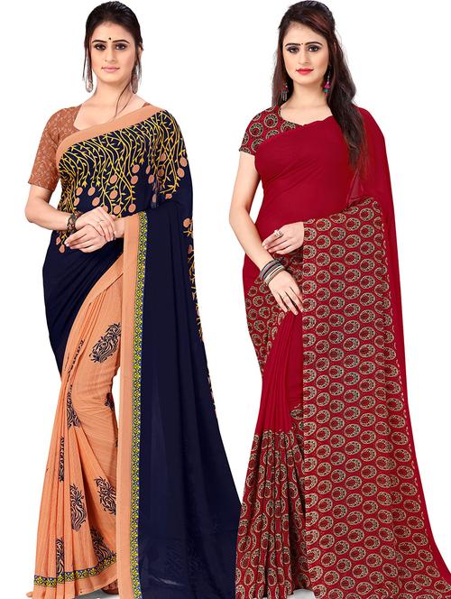 pack of 2 printed casual wear sarees with blouse - 21431520 - Very Small Image - 1