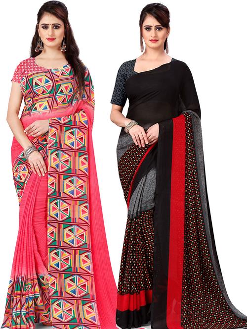 pack of 2 printed casual wear sarees with blouse - 21431521 - Very Small Image - 1