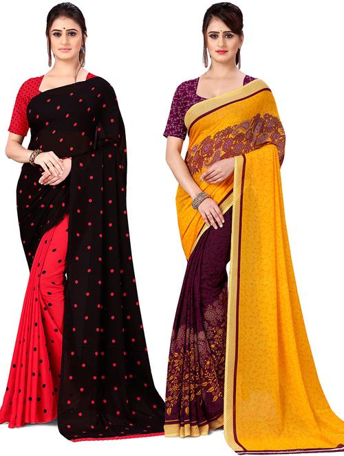 pack of 2 printed casual wear sarees with blouse - 21431523 - Very Small Image - 1