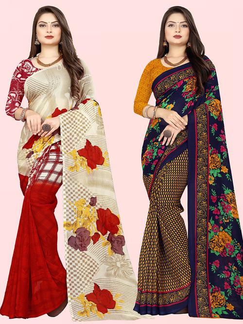 pack of 2 printed casual wear sarees with blouse - 21431533 - Very Small Image - 1