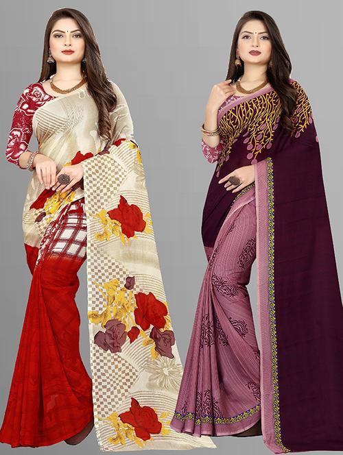 pack of 2 printed casual wear sarees with blouse - 21431545 - Very Small Image - 1