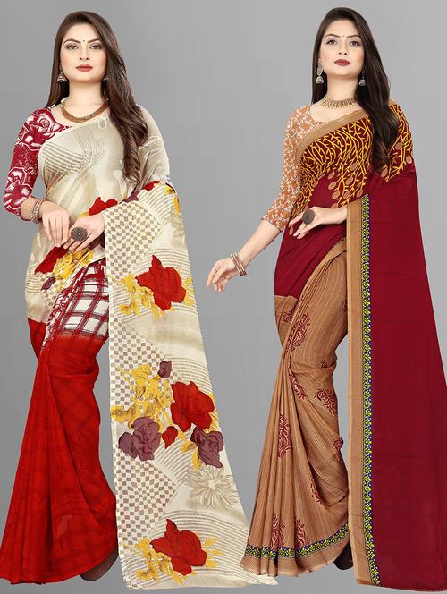 women combo pack of 2 printed saree with blouse - 21431548 - Very Small Image - 1