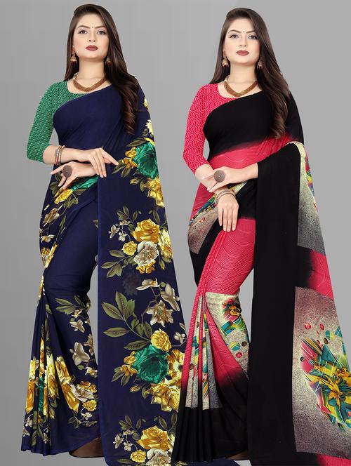 pack of 2 printed casual wear sarees with blouse - 21431573 - Very Small Image - 1
