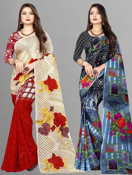 pack of 2 casual wear sarees with blouse - 21431586 - Very Small Image - 1