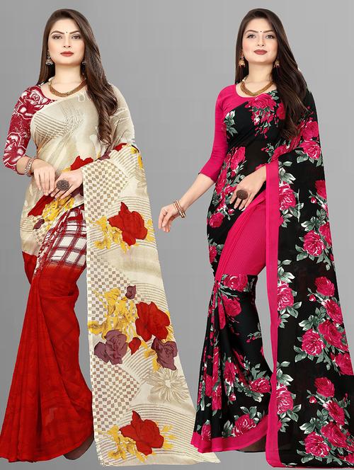 pack of 2 casual wear sarees with blouse - 21431631 - Very Small Image - 1