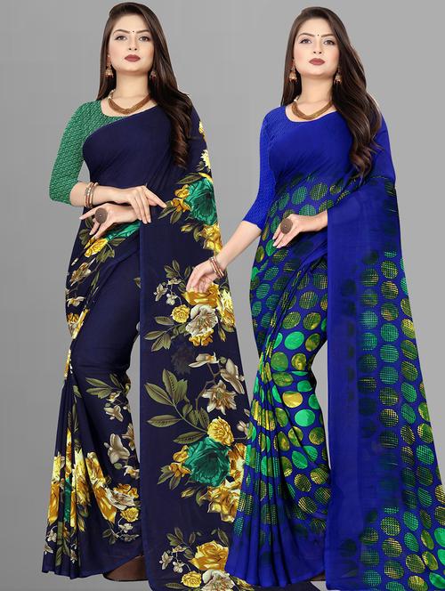pack of 2 printed casual wear sarees with blouse - 21431637 - Very Small Image - 1