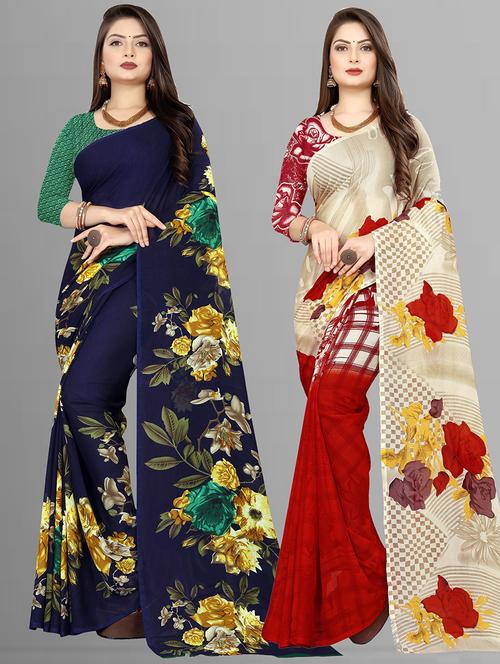 pack of 2 printed casual wear sarees - 21431646 - Very Small Image - 1