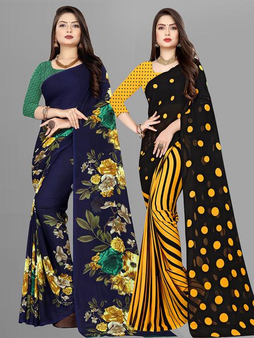 pack of 2 printed casual wear sarees with blouse - 21431666 - Very Small Image - 1