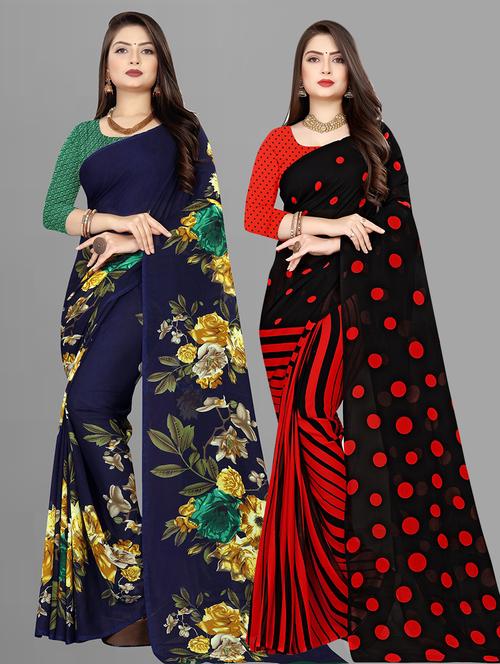 pack of 2 casual wear sarees with blouse - 21431672 - Very Small Image - 1