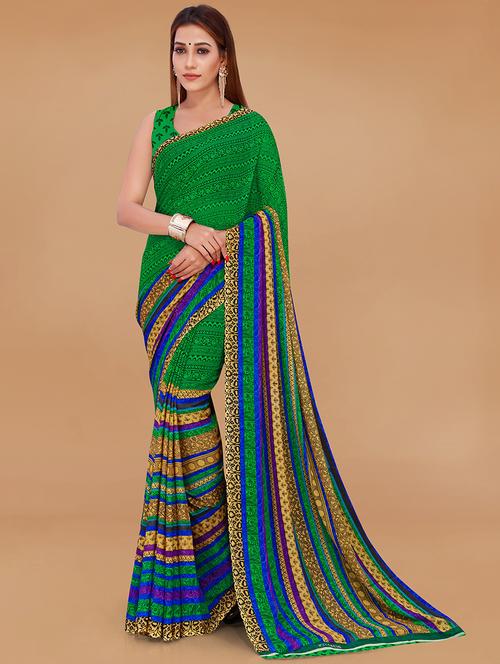 green printed casual saree  with blouse - 21431676 - Very Small Image - 1