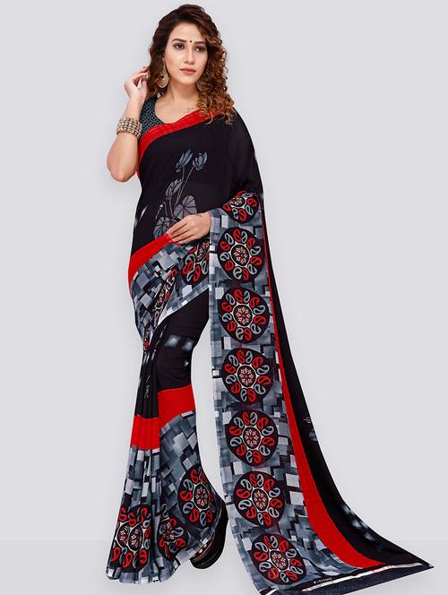 women black printed georgette saree with blouse - 21431680 - Very Small Image - 1