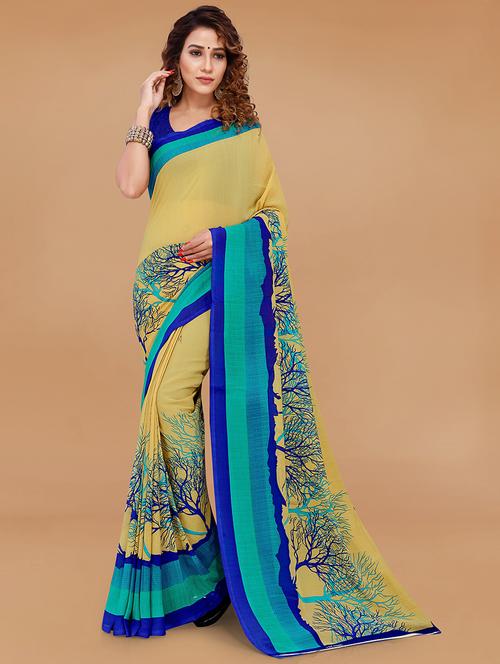 multi colored georgette printed saree with blouse - 21431689 - Very Small Image - 1